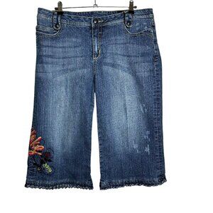 Akademiks Graffiti Embroidered Bermuda Capri Denim Shorts 2X | Y2K Streetwear